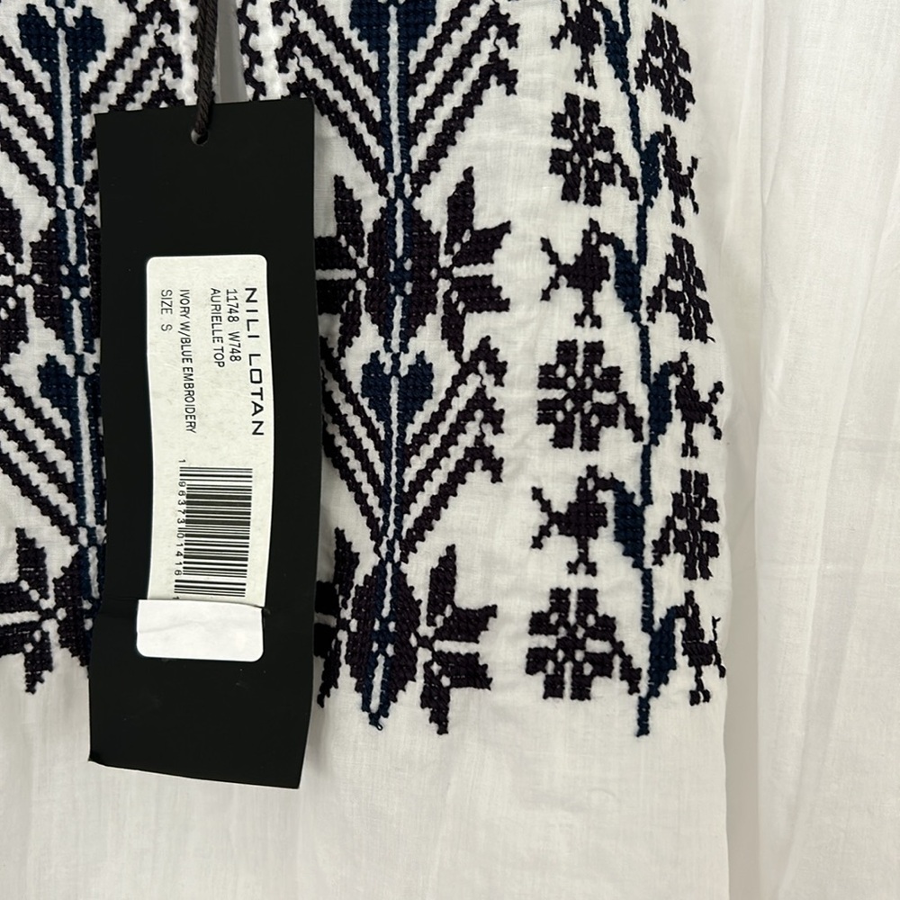 NILI LOTAN aurielle embroidered cotton poplin top size small NWT